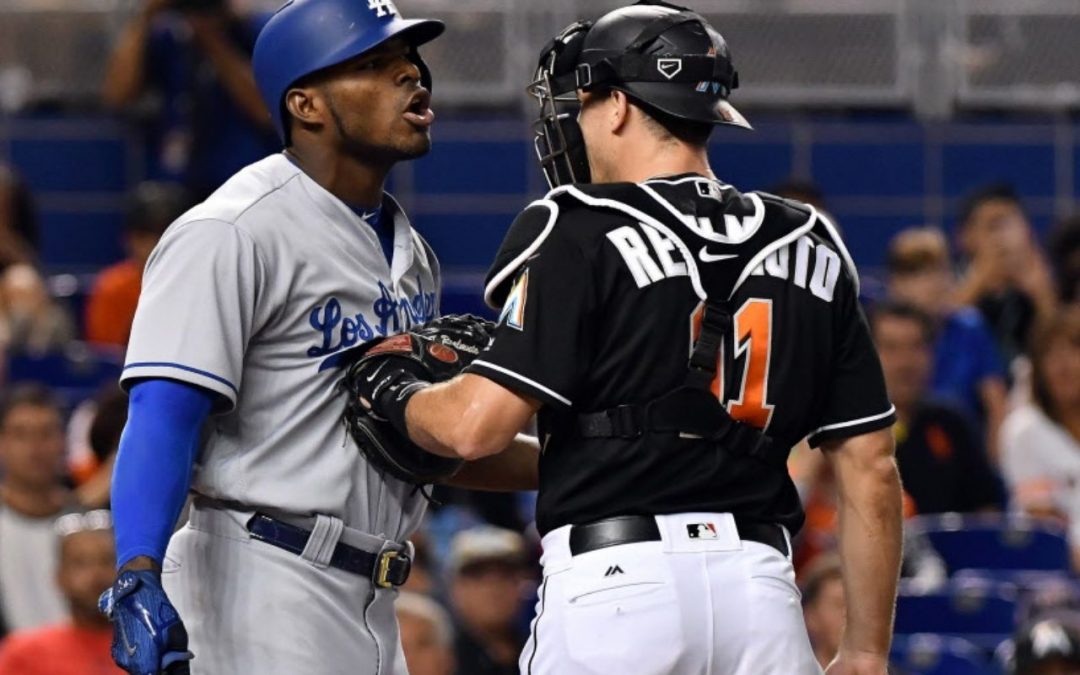 Yasiel Puig confronts Marlins’ Jose Urena after nearly being hit by pitch