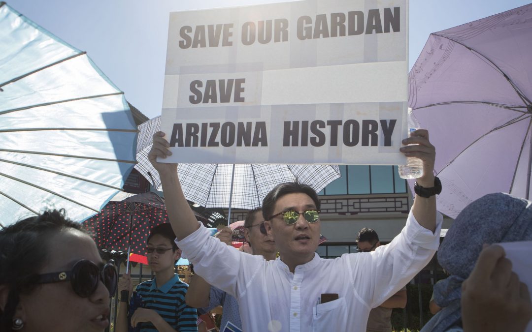 Protesters rally outside of Phoenix’s Chinese Cultural Center